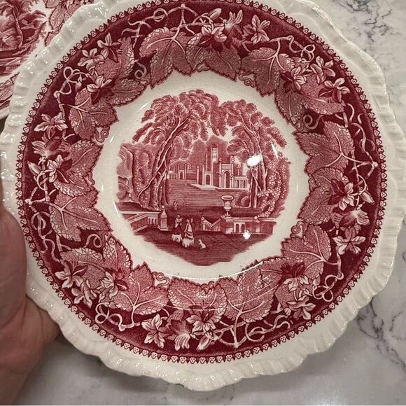 Vintage antique Mason ware red vista pink  transferware rare collectible set 1 - Picture 4 of 12